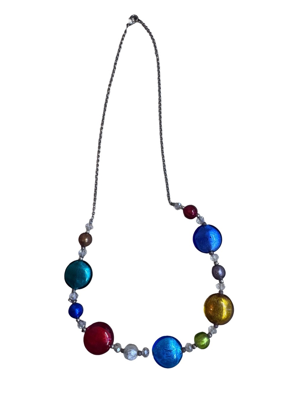 Multicolor Glass Disc Necklace - Vibrant Round Bead Statement